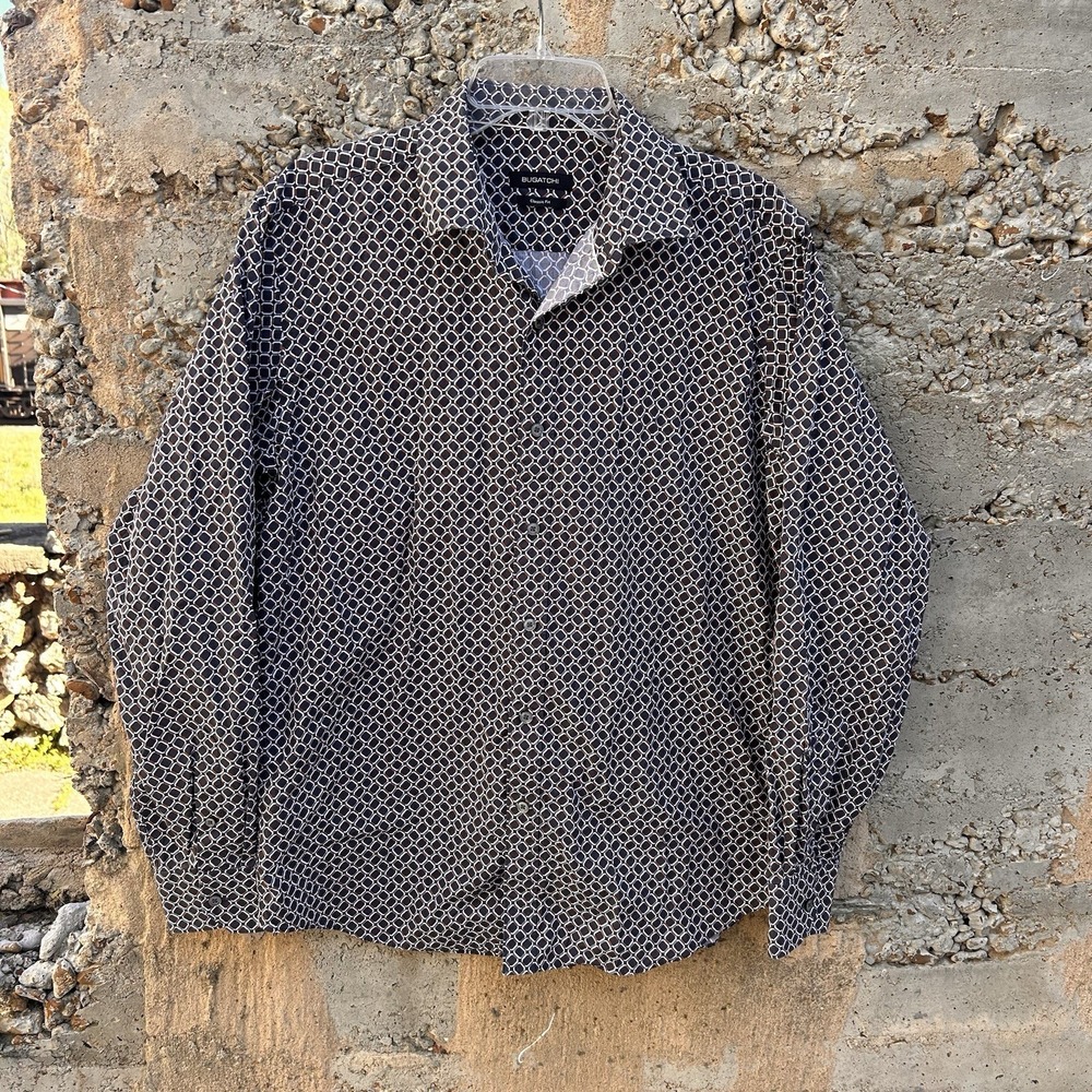 Bugatchi Men's Long Sleeve Cotton Shirt Multicolor Trippy Geometric, Size‎ L-XL